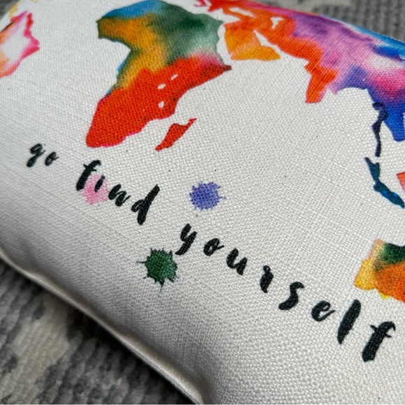“Go Find Yourself” Watercolor Map Throw Pillow - Picture 3 of 5